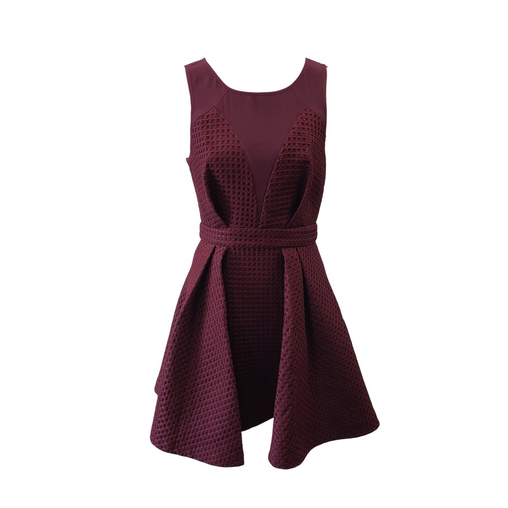 BCBGeneration Burgundy Waffle Knit‎ Fit & Flare Dress Size 6 Cocktail Party